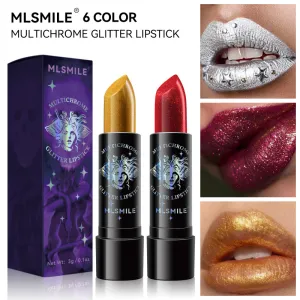 Mlsmile Pearlescent Lipstick Moisturizing Easy Coloring Lipstick Gold Silver Black Flash Diamond Lipstick