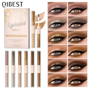 Sombra de ojos líquida de doble cabezal Qibest, perlada, mate, con película fina brillante, sombra de ojos iluminadora natural, maquillaje líquido