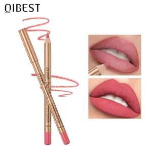 Qibest Lip Liner Set Color Development Is Not Easy To Faint Durable Non-Stick Cup Matte Gold Tube Lip Liner 12 Color Makeup