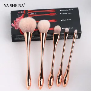 Juego de 5 brochas cosméticas de cintura pequeña de Yasna, herramienta de maquillaje de belleza galvanizada, juego de 5 brochas cosméticas, juego completo de brochas cosméticas