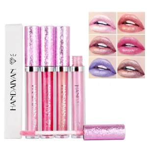 Lápiz labial líquido perlado con forma de sirena Handaiyan Diamond Pearlescent, brillo labial con purpurina de diamante