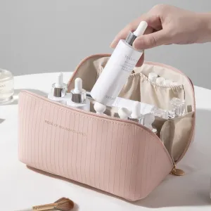 Bolsa de cosméticos con forma de almohada vertical para mujer, bolsa de almacenamiento de cosméticos portátil de viaje de gran capacidad, bolsa de lavado