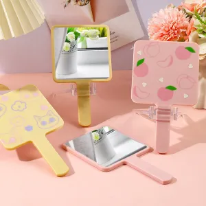 Handheld Makeup Mirror Square Cute Kitty Powder Peach Beauty Makeup Mirror Portable Makeup Mirror Handle Mirror
