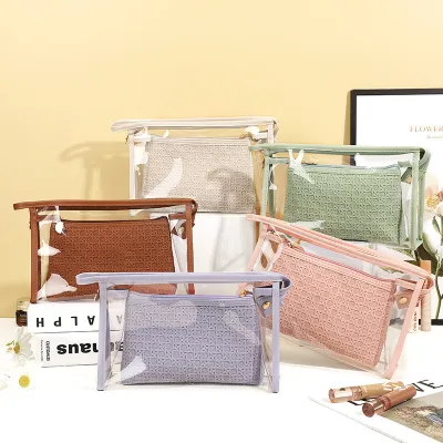 Chenille Letter Cosmetic Bag Portable Double Layer Large Capacity Storage Bag Corduroy Letter Cosmetic Bag