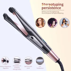 Electric Heating Automatic Spiral Curling Iron Two-In-One Twist Straight Curling Iron Wave Splint Curling Straight Dual-Purpose
