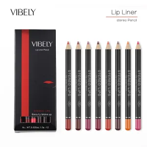 Estuche delineador de labios mate de doce colores Vibely, resistente al agua, lápiz labial modificado, juego de lápiz labial