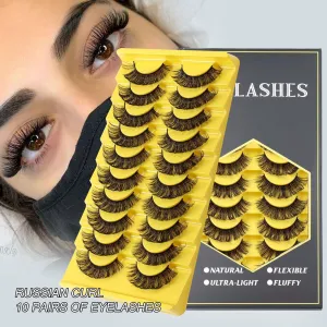 False Eyelashes Natural Thick Eyelashes Artificial Chemical Fiber Eyelashes Boxed 10 Pair Pack