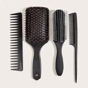 Wan Mei Black Carbon Fiber Comb Four-Piece Hair Styling Curly Hair Massage Hair Suit Hairdressing Tools