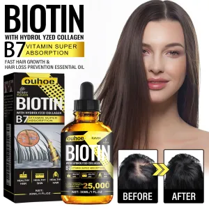 Aceite esencial para el crecimiento del cabello con vitamina B7 y colágeno de Ouhoe Aceite esencial para el cuidado del cabello sólido y denso para el cabello Aceite esencial anti-cortes