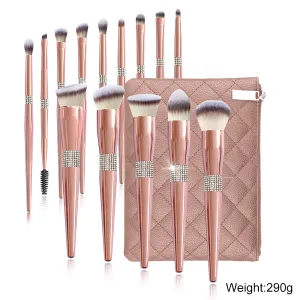 14 brochas de maquillaje chapadas en oro rosa, brochas para sombras de ojos, coloretes y polvos