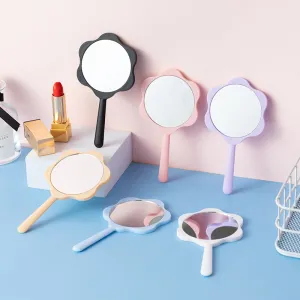 Creative Floral Handheld Mirror DIY Cream Gel Beauty Makeup Gift Portable Mini Handle Makeup Mirror