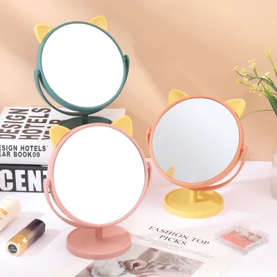 Desktop Makeup Mirror Cat Ear Comb Mirror Desktop HD Makeup Mirror Cartoon Makeup Mirror