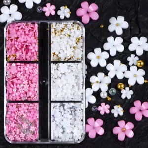 Boxed Five-Petal Flower Nail Art Accessories Size Mixed Floral Resin Accessories Floral Pearl Nail Art Accessories