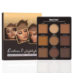 9-Color Trim High-Gloss Brightening Earth Color Contour Nose Shadow Waterproof Full Cover Powder Cake