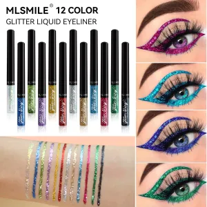 12 Color Pearlescent Eyeliner Glitter Eye Shadow Waterproof Quick Dry Holiday Party Stage Makeup