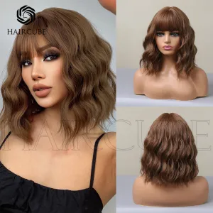 Haircube Black Brown Shoulder-Length Curly Hair Women'S Wig Hair Set Wigs For Daily Application