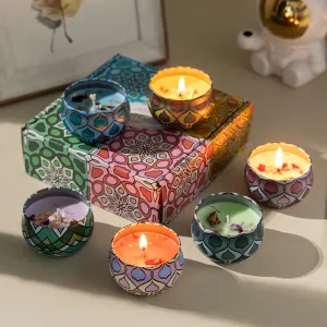 Velas de aromaterapia con flores secas de estilo étnico, paquete de 4, personalizables, de cera de soja, para dormitorio, sala de estar, adornos, velas aromáticas