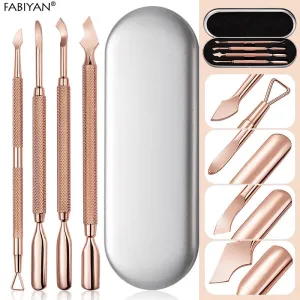 Nail Art Rose Gold Double-Headed Steel Push Nail Remover Planer Box Cleaning Decontamination Nail Polish Remover Dead Skin Push Nail Art Manicure Tool
