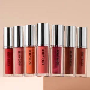 Beauty Glazed 12-Color Silver Tube Non-Stick Cup Matte Lip Glaze Earth Nude Lipstick Lip Gloss