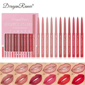 WomenS Lipstick Lip Liner Case Not Easy To Decolorization Hook Line Lip Pen Matte Bean Color Lipstick Pen 12 Color Suit