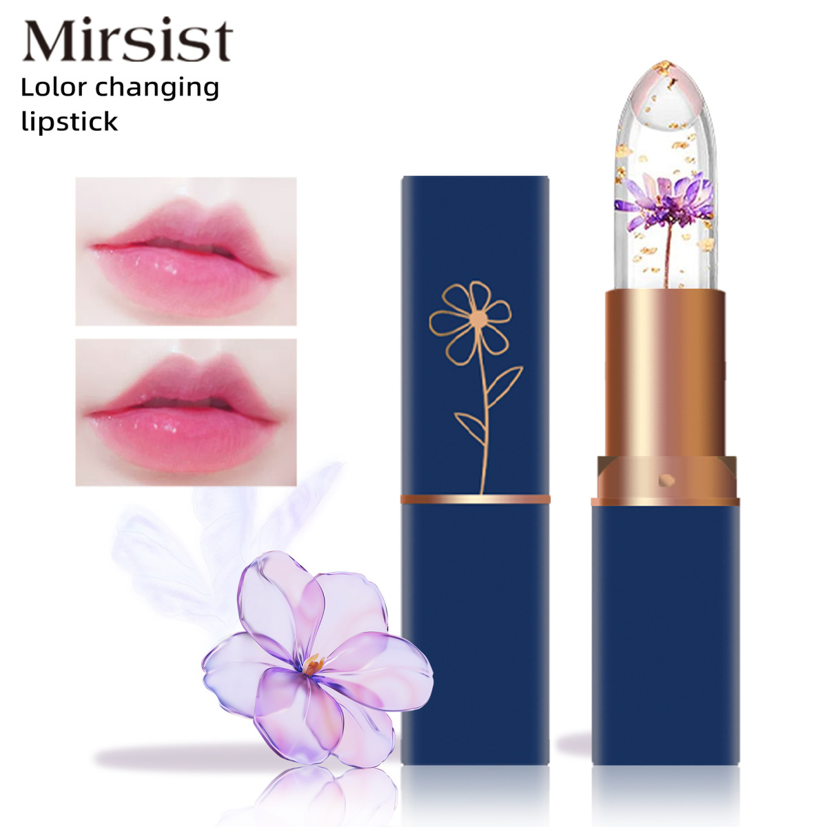 Wholesale Mirsist D.Blue Tube Crystal Jelly Lipstick Gold Foil