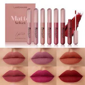 Langmanni 6 Lip Glaze Lipstick Suit Matte Velvet Matte Lip Gloss Suit