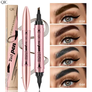 Qic Purple Gold Two-Head Four-Claw Eyebrow Pen Eyeliner Waterproof Not Sizzeling Four-Fork Water Eyebrow Pen Makeup