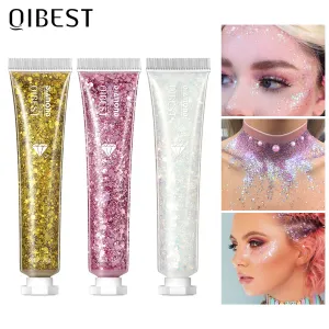 Sombra de ojos monocromática con destellos Qibest, crema con lentejuelas, iluminador colorido, resaltador, gel para rostro y cuerpo, maquillaje de escenario