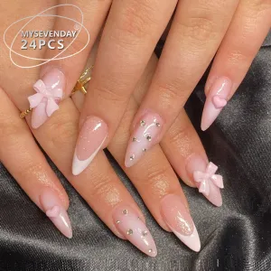 Wear A Love Nail Nail Piece Rhinestone Bow Fake Nail Patch 24 Piece Finished Detachable