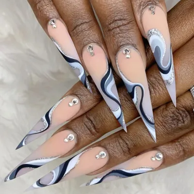 Three-Dimensional Water Corrugated Removable Nail Pieces Pink Nail Art Wear Armor Almond Wearable Nail Pieces