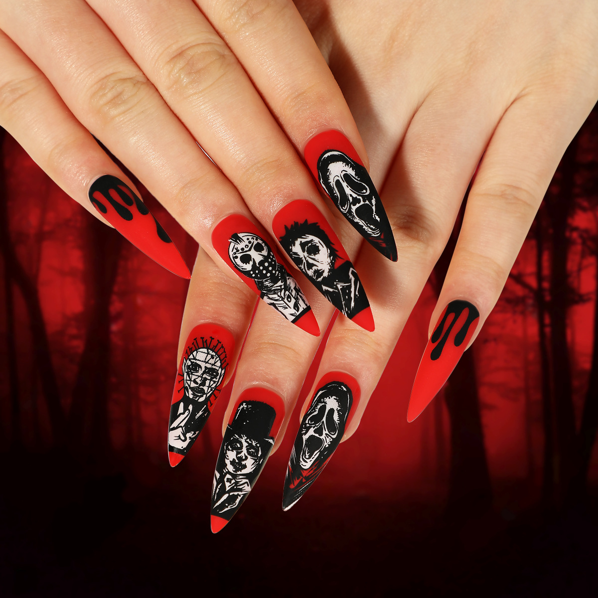 Wholesale Halloween Nail Art Red Black Contrast Skull Ghost