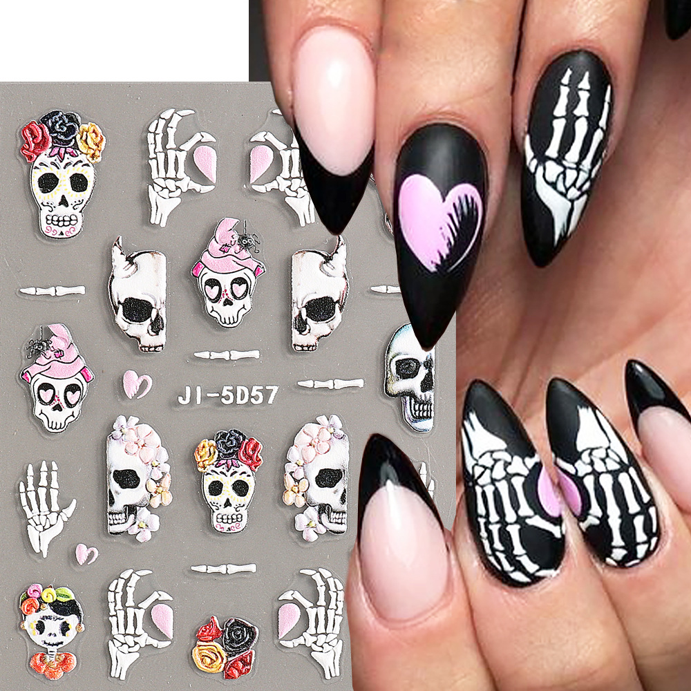 EROSPA Nagel-Tattoos „Totenkopf Schädel“ – Selbstklebende Wasser-Transfer-Sticker Für Nailart, 1 Bogen 6x5 Cm