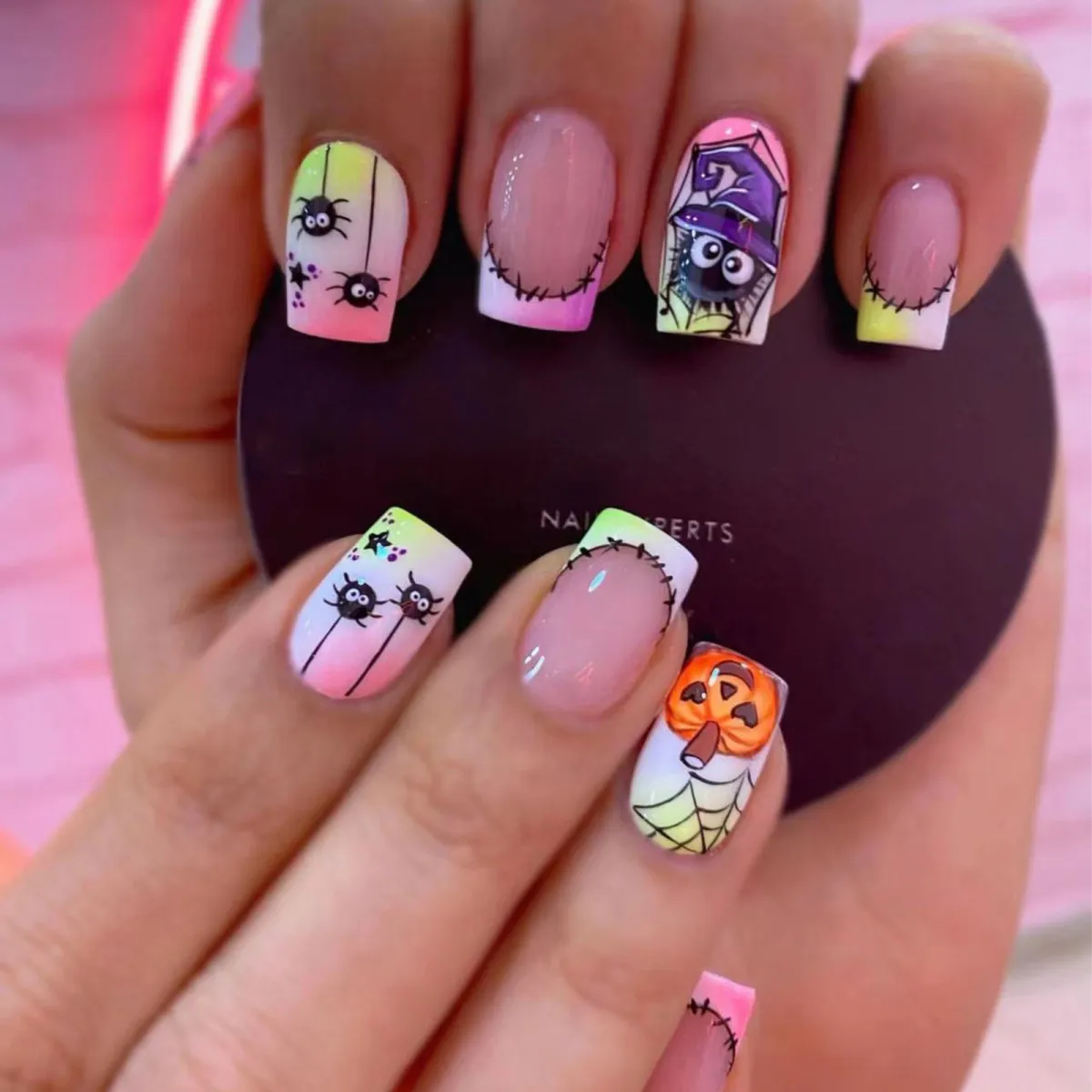 Halloween Pink‑Green Nail Patch Set