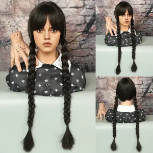 Cos Wednesday Adams Black Wig Bangs Long Braids Chemical Fiber Wig Braids Wigs