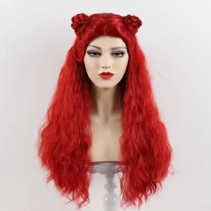 Movie Long Curly Hair Mermaid Anime Cos Headgear Descendants 4 Red Red Wig
