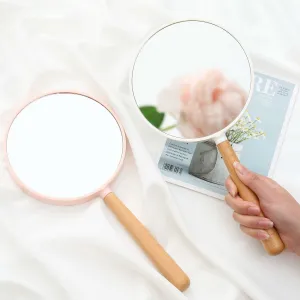 Beauty Salon Tattoo Handle Mirror Hand-Held Makeup Mirror Portable Body Mirror Round Double-Sided Magnified Wooden Vanity Mirror