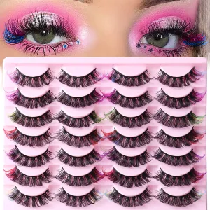 14 Pairs Of Multicolor D-Curved False Eyelashes Multi-Layer Thick Simulation Cross Imitation Mink Eyelashes