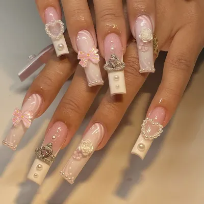 Three-Dimensional Water Corrugated Removable Nail Pieces Pink Nail Art Wear Armor Almond Wearable Nail Pieces
