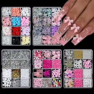 Ribbon Butterfly Nail Jewelry Set Pearl Moon Love Resin Diy Nail Accessories