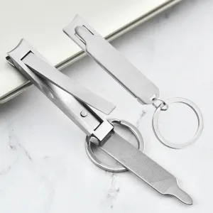 Thin All Stainless Steel Nail Clippers With File Hanging Nail Clippers Manicure Tool Portable Folding Nail Clippers