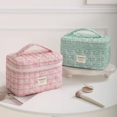 Chenille Letter Cosmetic Bag Portable Double Layer Large Capacity Storage Bag Corduroy Letter Cosmetic Bag