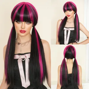 Dekulera Halloween Wig WomenS Cos Long Straight Hair Spotted Red High Quality Cosplay Street Wig