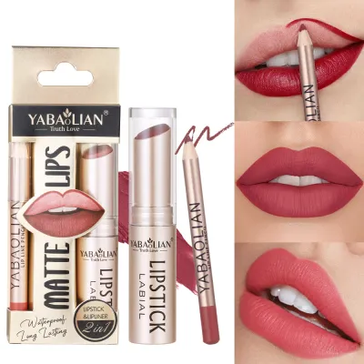 Lipstick Lip Line 2-In -1 Lip Liner With Non-Stick Cup Durable Waterproof Matte Lipstick Lipstick Suit 12 Colors
