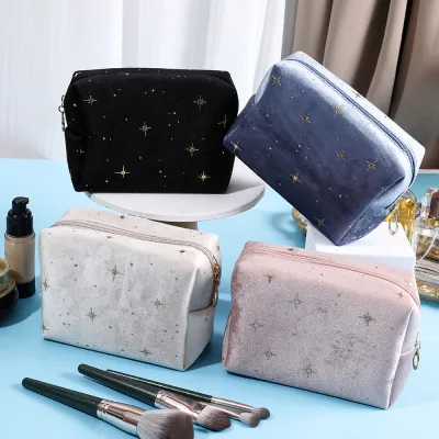 Chenille Letter Cosmetic Bag Portable Double Layer Large Capacity Storage Bag Corduroy Letter Cosmetic Bag
